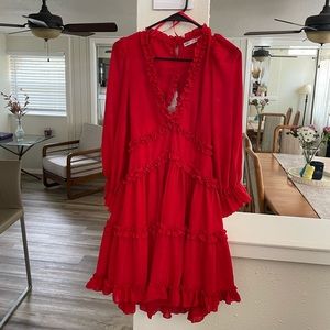 Red long sleeve ruffle dress